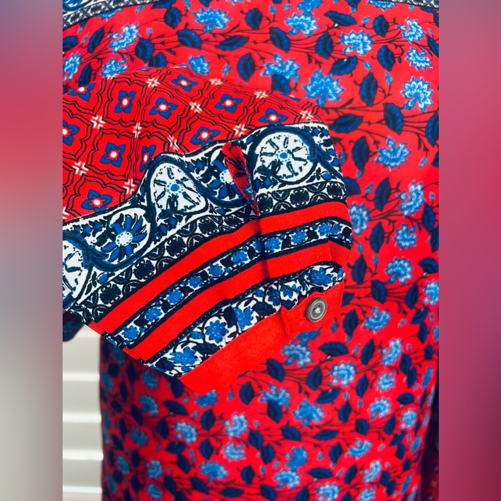 Loft Sz M Red w/Blue Floral Print - Picture 8 of 9